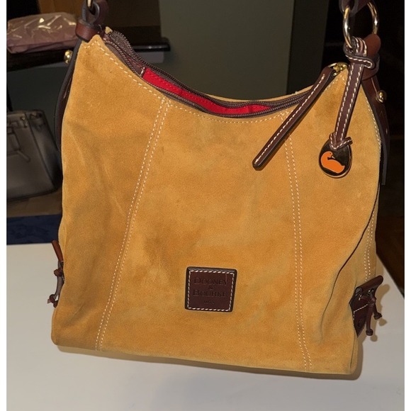 DOONEY & BOURKE Vintage Hobo Shoulder Bag Caramel Suede Brown Leather Old Money - Picture 7 of 15